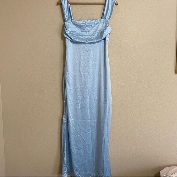 Satin Light Blue Sleeveless Maxi Dress - Picture 4 of 6